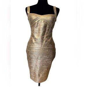 Gold Sweetheart Neckline Bodycon Cocktail Dress New Without Tag